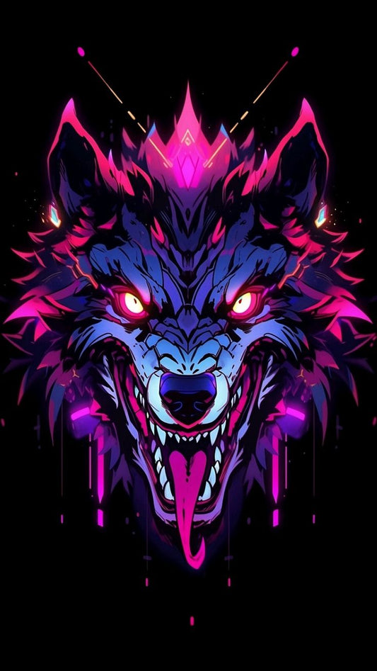 Neon Purple Wolf with Glowing Gaze 