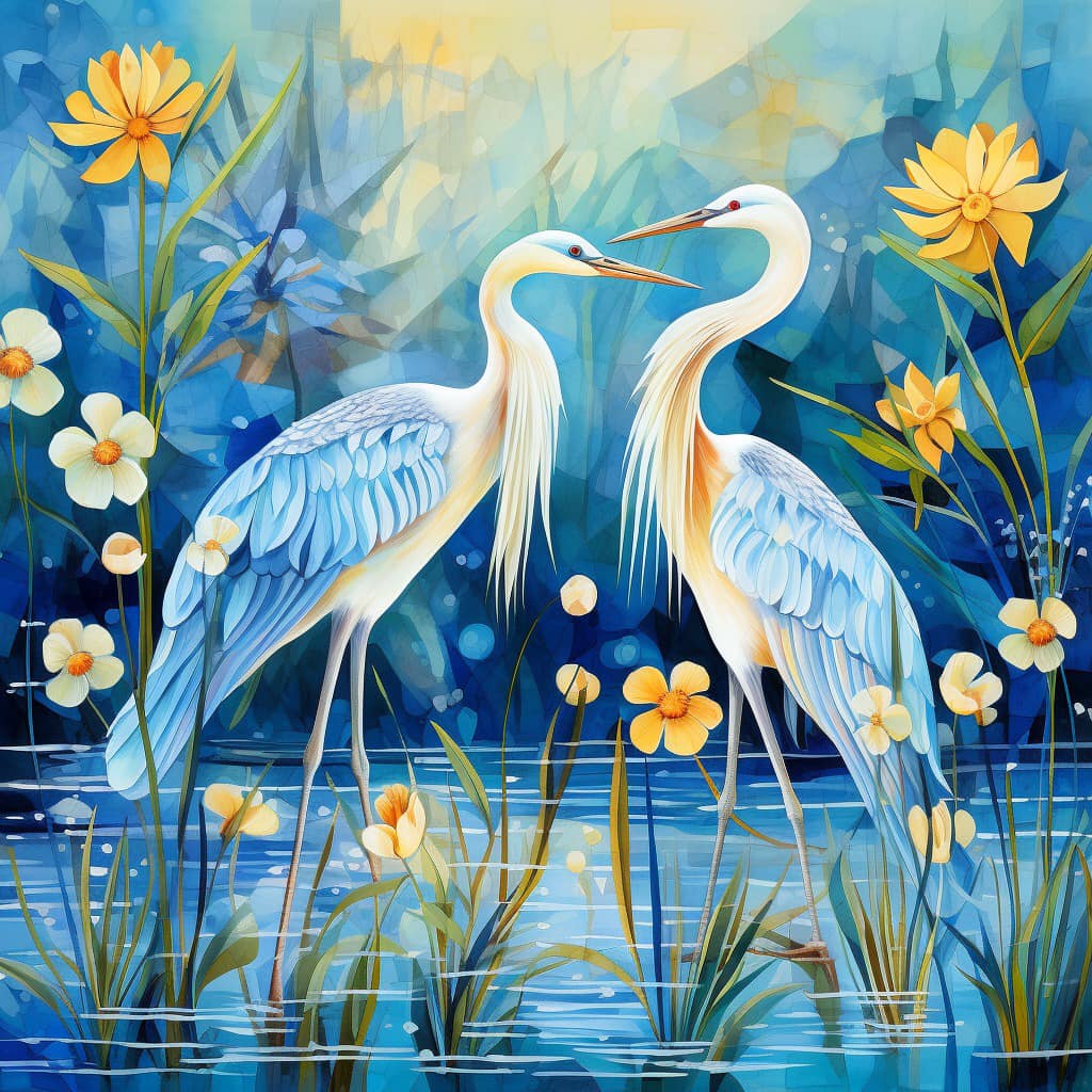 Cranes painting with Diamond