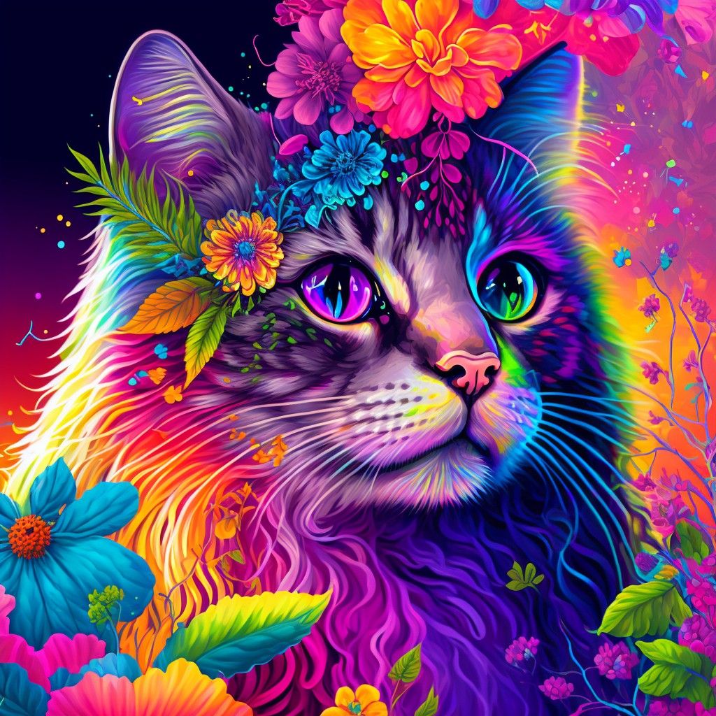 Pretty Kitty With Flowers