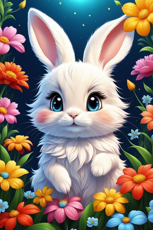 Rabbit Amongst Beautiful Flowers