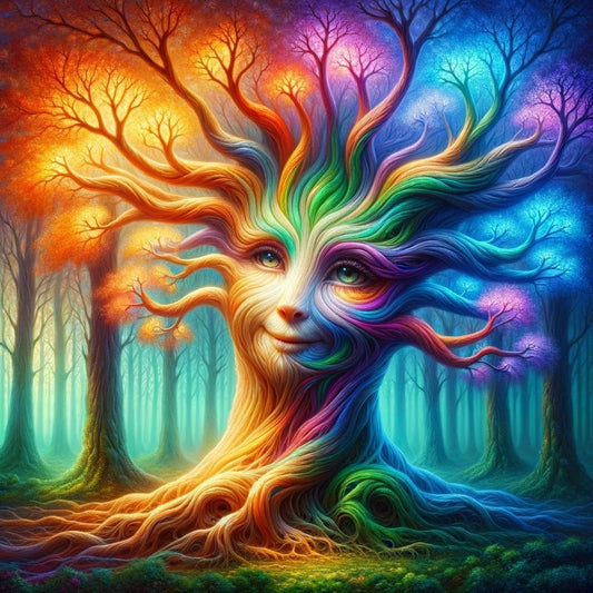 Smiling Tree Bursting with Colors