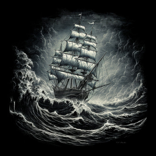 Pirates ship in a stormy sea Painting by Diamond