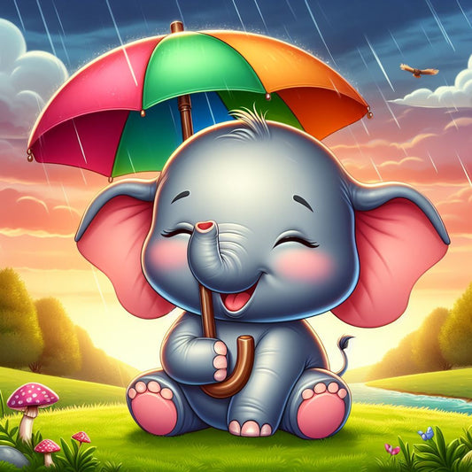 Laughing Elephant With Colorful Umbrella 