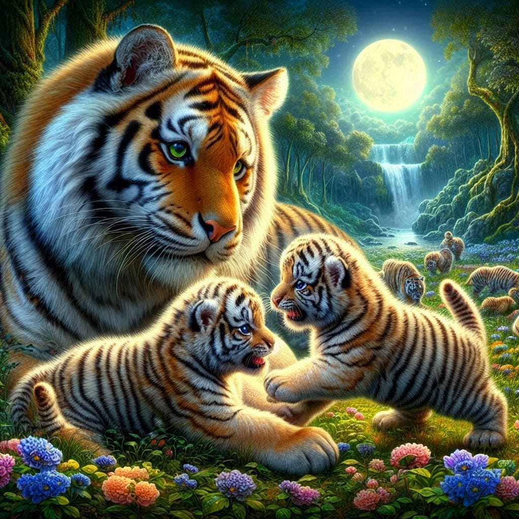 Tiger Cubs with Mother 