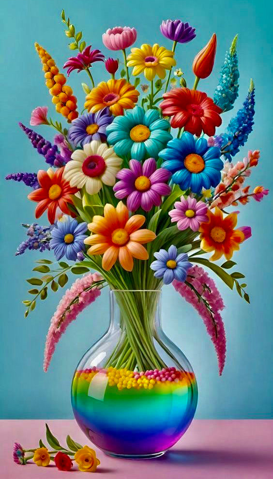 Vibrant Flowers Gracefully Arranged In Vase 