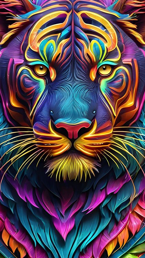 Vibrant Stripes Neon Tiger Portrait 