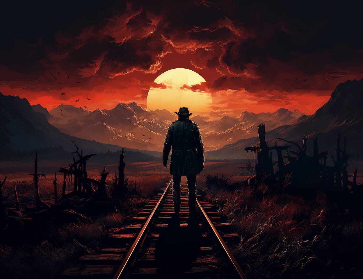 Sunset On The Rails Walking on the Rails – All Diamond Painting
