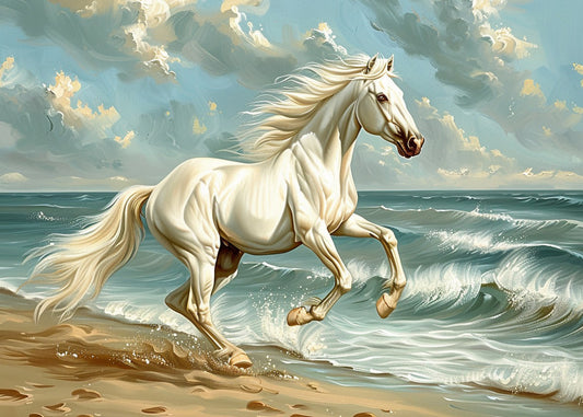 White Horse's Energetic Run Along the Coast