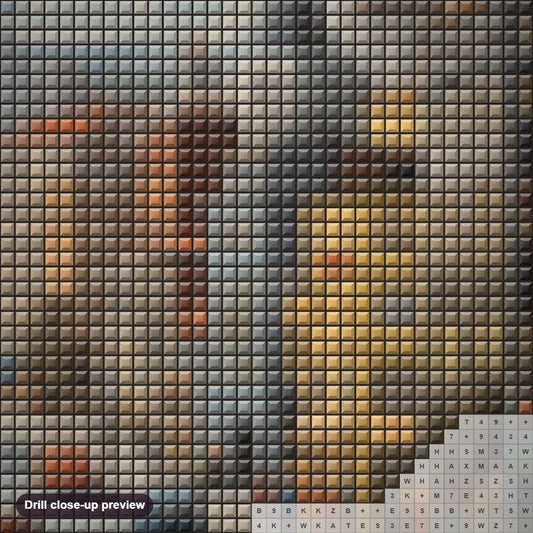Close-up preview of the A Busy Street with Cars and Buildings diamond painting with square 5D drills and printed canvas symbols