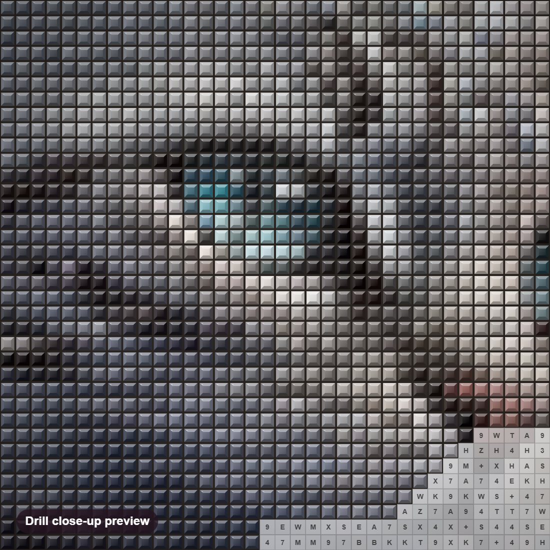 Close-up preview of the A Cat in Diamonds diamond painting with square 5D drills and printed canvas symbols