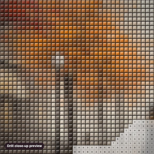 Close-up preview of the A couple walking on a Street diamond painting with square 5D drills and printed canvas symbols