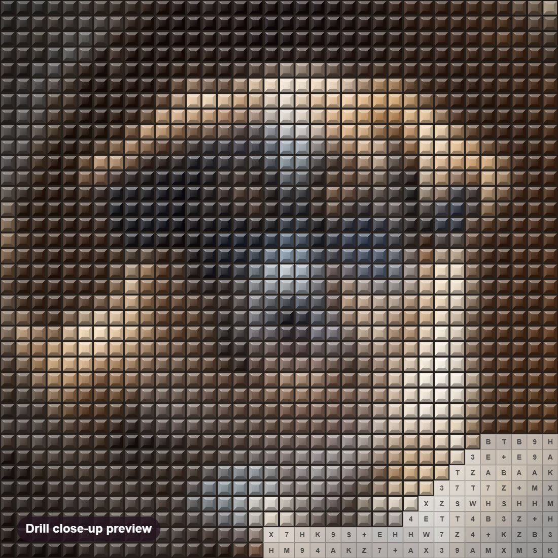 Close-up preview of the A Cozy Nook for a Cute Puppy diamond painting with square 5D drills and printed canvas symbols