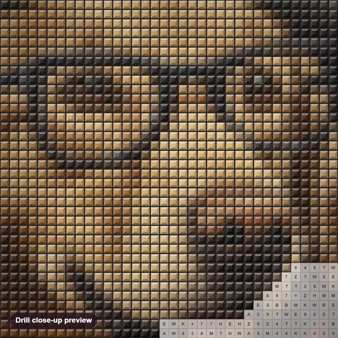 Close-up preview of the A Dog with Glasses diamond painting with square 5D drills and printed canvas symbols