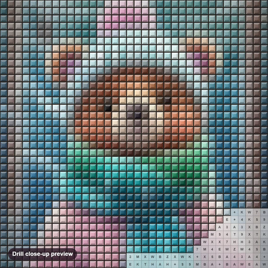 Close-up preview of the A Fluffy Friend in the Snow diamond painting with square 5D drills and printed canvas symbols