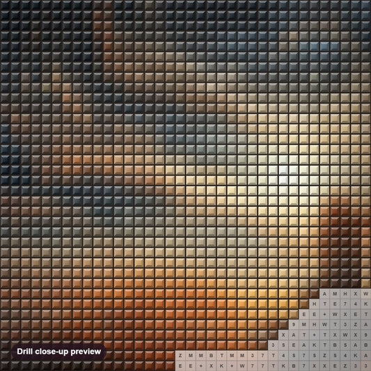 Close-up preview of the A Girl Walking To the Sunset diamond painting with square 5D drills and printed canvas symbols