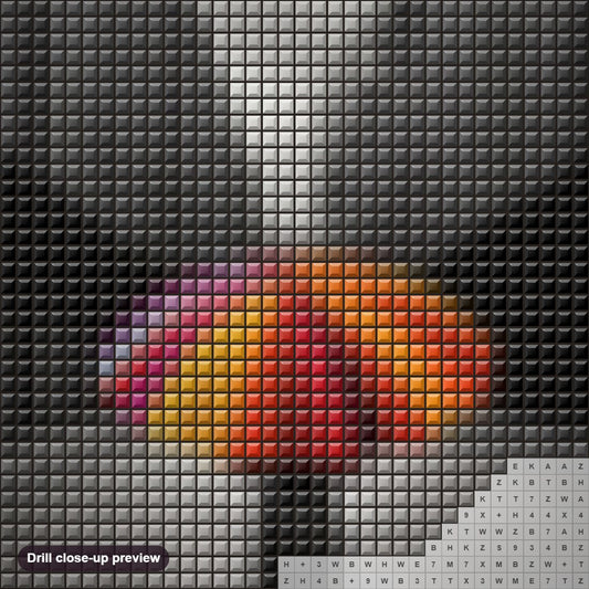 Close-up preview of the A Girl with Colorful Umbrella walking on a street diamond painting with square 5D drills and printed canvas symbols