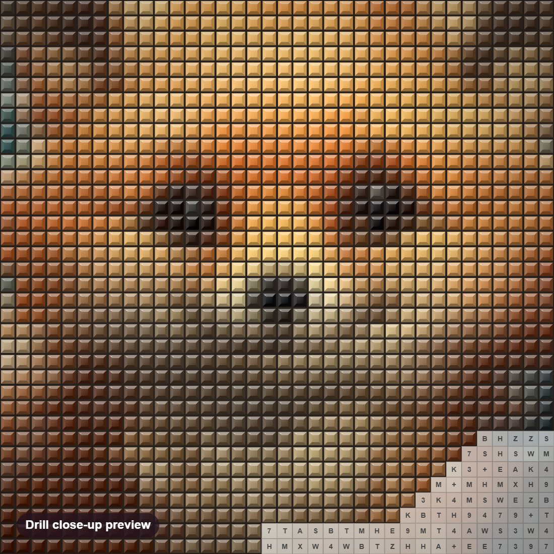 Close-up preview of the A Grinning Fox in a Sea of Blooms diamond painting with square 5D drills and printed canvas symbols