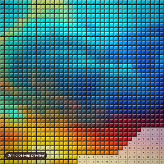 Close-up preview of the A Landscape Awash in Vibrant Colors diamond painting with square 5D drills and printed canvas symbols