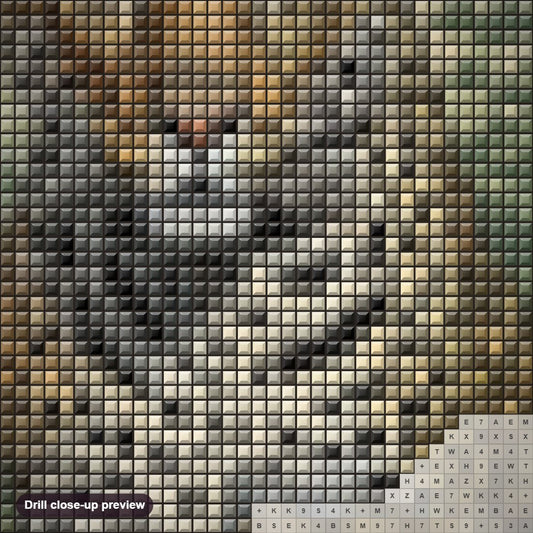 Close-up preview of the A Leopard and its Cute Cub diamond painting with square 5D drills and printed canvas symbols