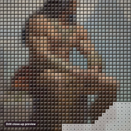 Close-up preview of the A Man from Stone Age diamond painting with square 5D drills and printed canvas symbols