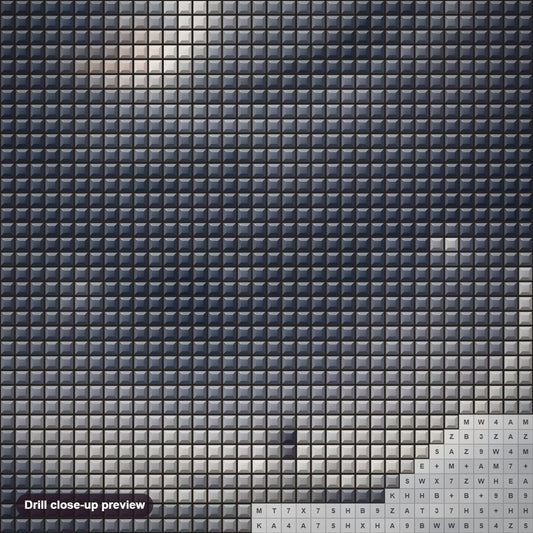 Close-up preview of the A man in a Space diamond painting with square 5D drills and printed canvas symbols