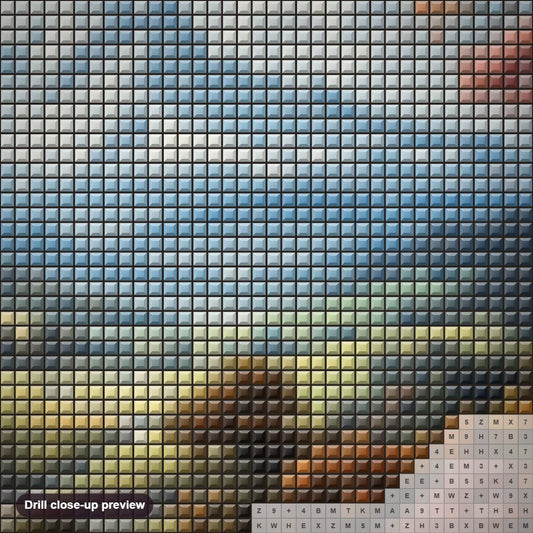 Close-up preview of the A Peaceful Day in the Wilderness diamond painting with square 5D drills and printed canvas symbols