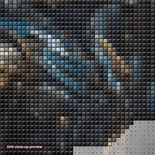 Close-up preview of the A Robotic Bird diamond painting with square 5D drills and printed canvas symbols