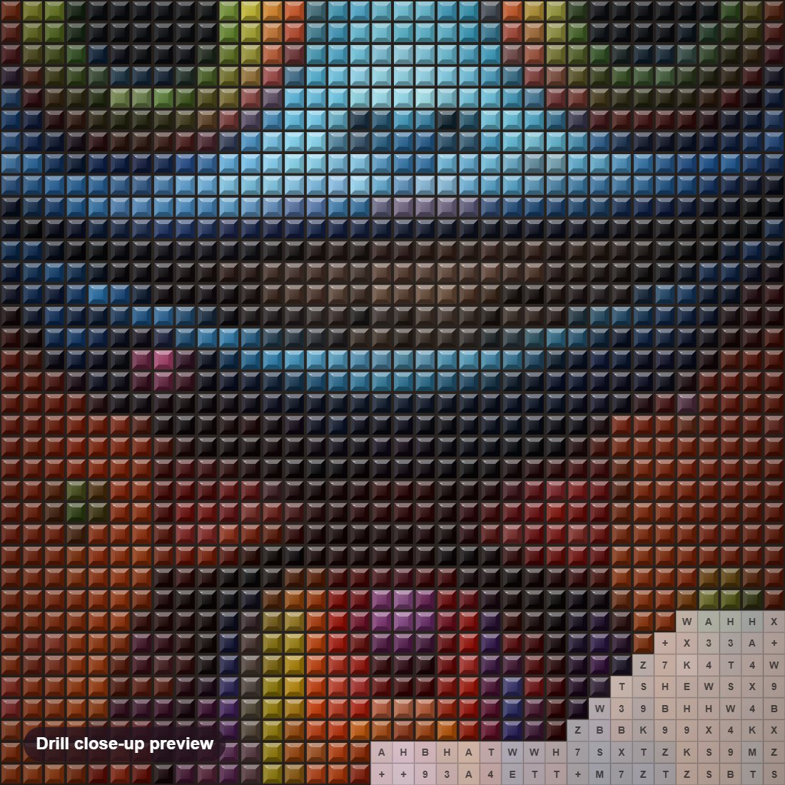 Close-up preview of the A Smiling Visitor from Another World diamond painting with square 5D drills and printed canvas symbols
