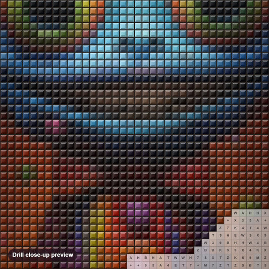 Close-up preview of the A Smiling Visitor from Another World diamond painting with square 5D drills and printed canvas symbols
