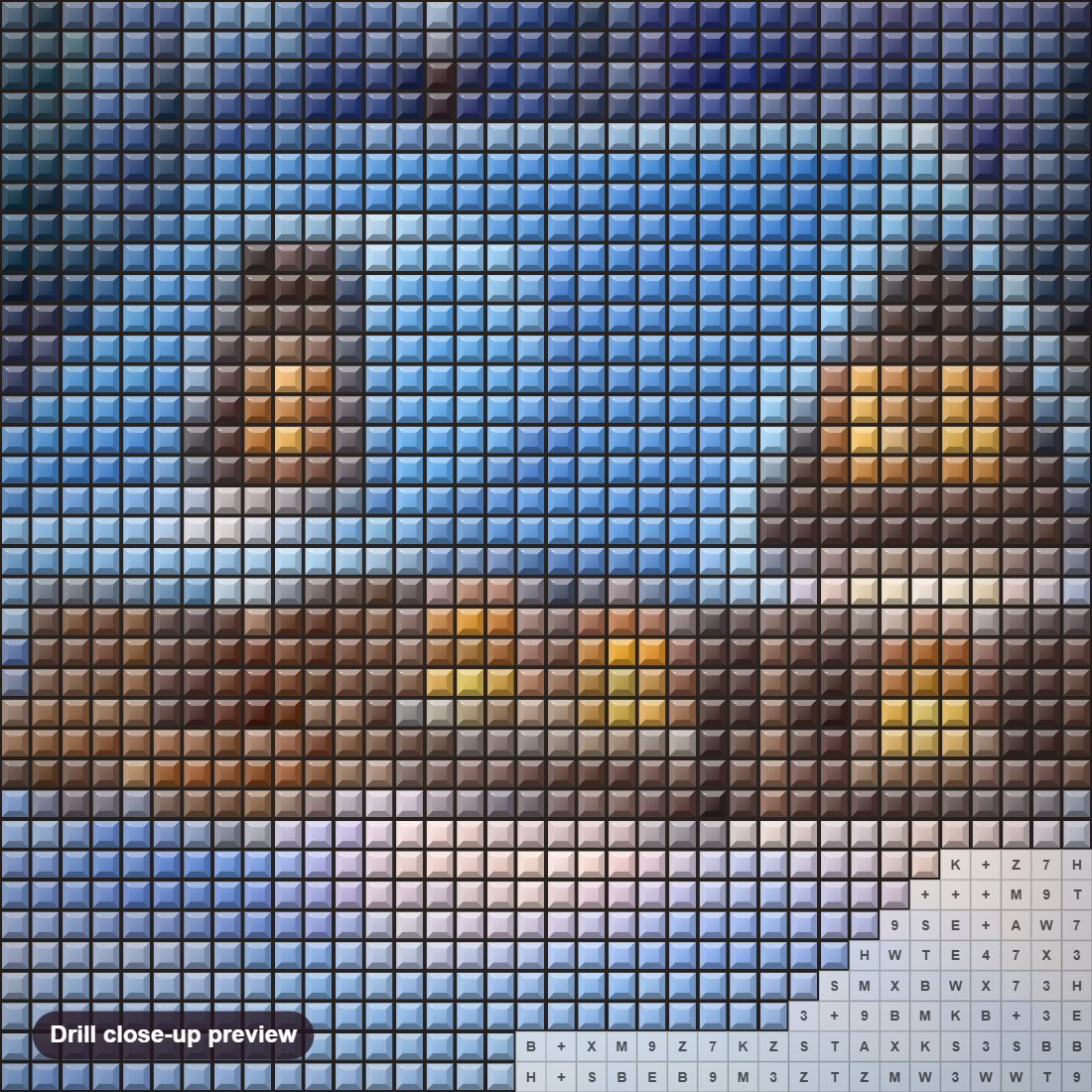 Close-up preview of the A Snowy White Christmas diamond painting with square 5D drills and printed canvas symbols