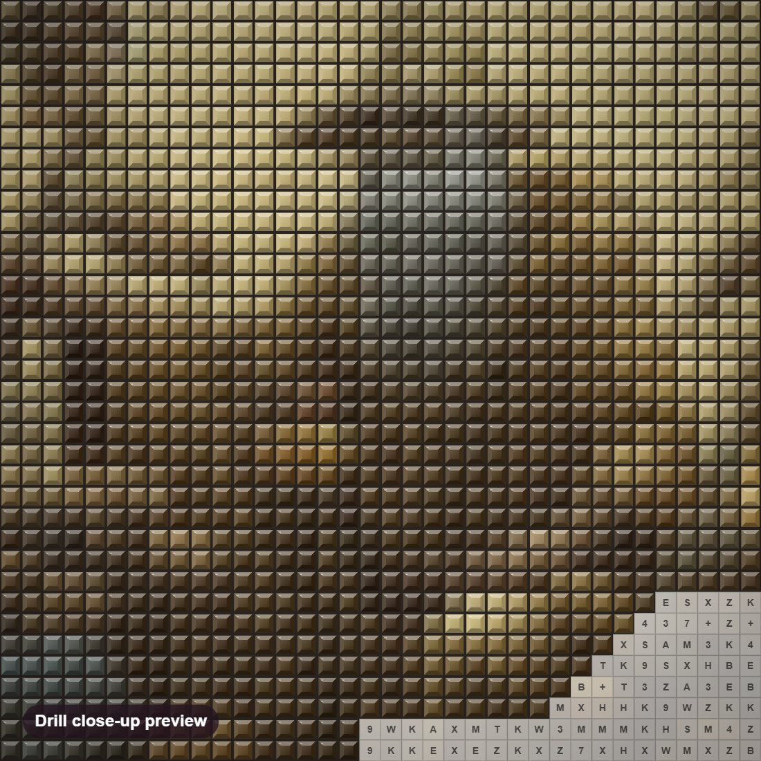 Close-up preview of the A Wise Figure diamond painting with square 5D drills and printed canvas symbols