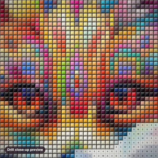Close-up preview of the Abstract Fox diamond painting with square 5D drills and printed canvas symbols