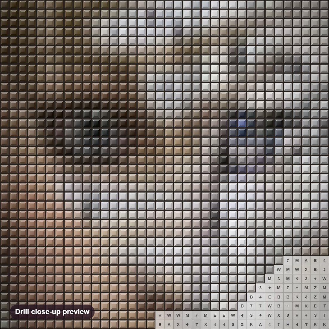 Close-up preview of the Abstract Girl Face diamond painting with square 5D drills and printed canvas symbols
