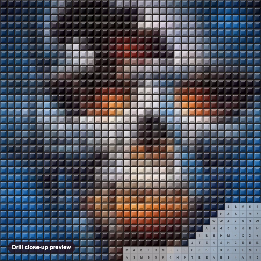 Close-up preview of the Abstract Skull Art diamond painting with square 5D drills and printed canvas symbols