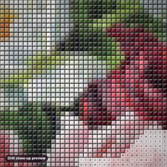 Close-up preview of the Acrylic Roses diamond painting with square 5D drills and printed canvas symbols