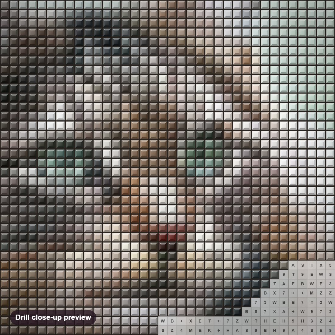 Close-up preview of the Adorable Cat diamond painting with square 5D drills and printed canvas symbols