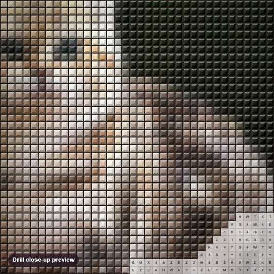 Close-up preview of the Adorable Cat on Autumn Leaves diamond painting with square 5D drills and printed canvas symbols
