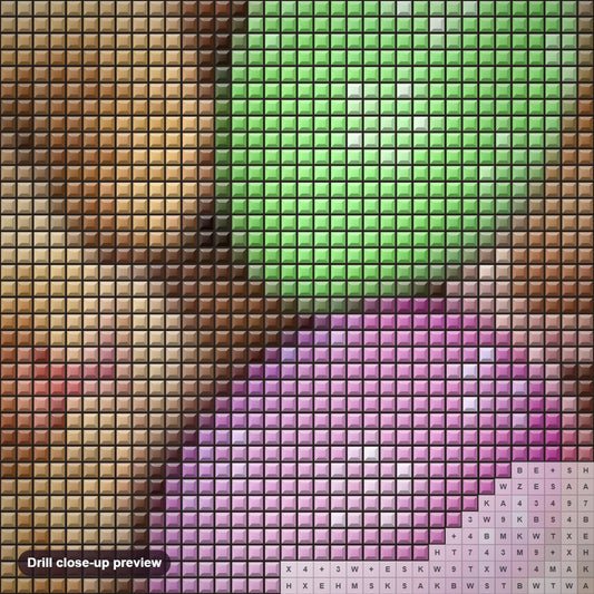 Close-up preview of the Adorable Cat with Easter Eggs diamond painting with square 5D drills and printed canvas symbols