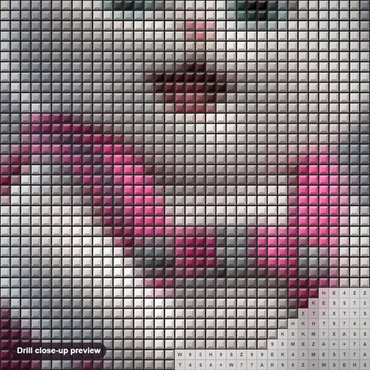 Close-up preview of the Adorable cute little Happy Cat diamond painting with square 5D drills and printed canvas symbols