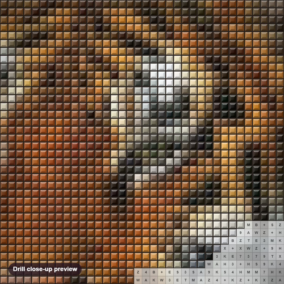 Close-up preview of the Adorable Tiger diamond painting with square 5D drills and printed canvas symbols