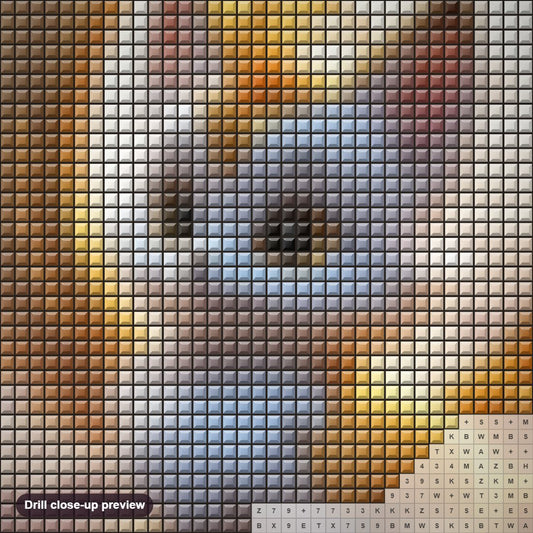 Close-up preview of the Adventures of Cute Mascot diamond painting with square 5D drills and printed canvas symbols