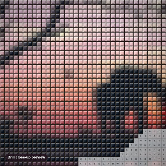 Close-up preview of the African Elephant & Sunset View diamond painting with square 5D drills and printed canvas symbols