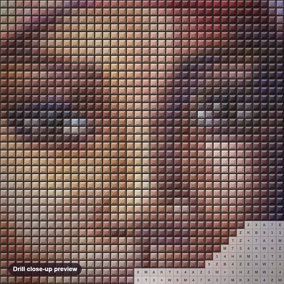 Close-up preview of the African Lady diamond painting with square 5D drills and printed canvas symbols