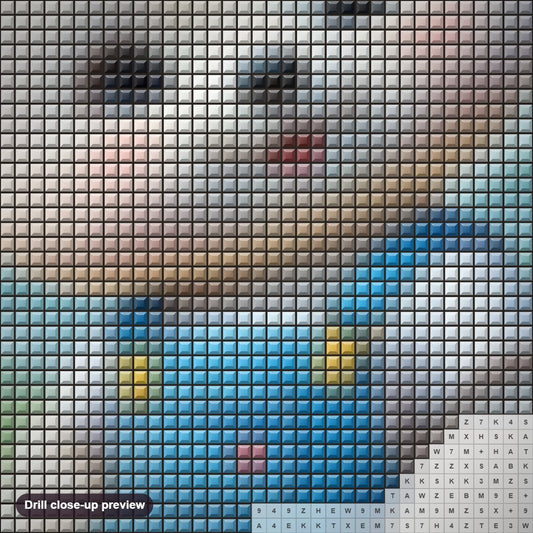 Close-up preview of the Allure of a White Teddy Bear diamond painting with square 5D drills and printed canvas symbols