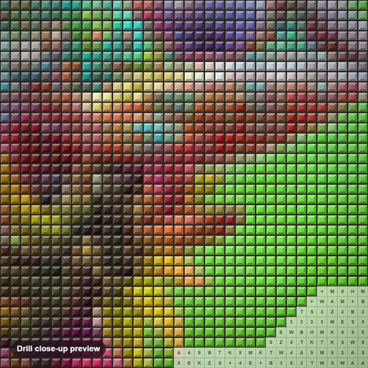 Close-up preview of the Amazing Chameleon diamond painting with square 5D drills and printed canvas symbols