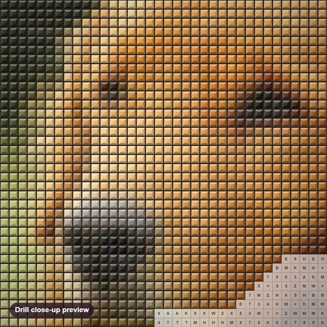 Close-up preview of the Amazing Golden Retriever diamond painting with square 5D drills and printed canvas symbols