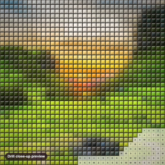 Close-up preview of the Amazing Hill Station diamond painting with square 5D drills and printed canvas symbols