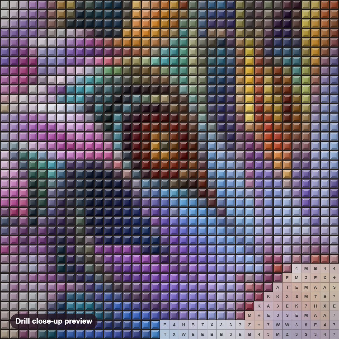 Close-up preview of the Amazing Lotus Art diamond painting with square 5D drills and printed canvas symbols