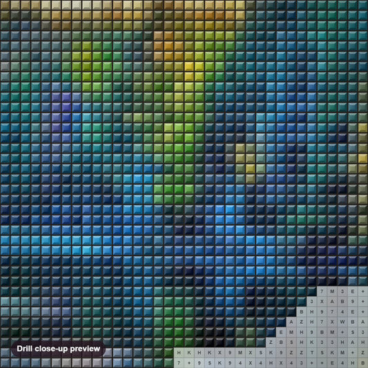Close-up preview of the Amazing Nature Reflection diamond painting with square 5D drills and printed canvas symbols