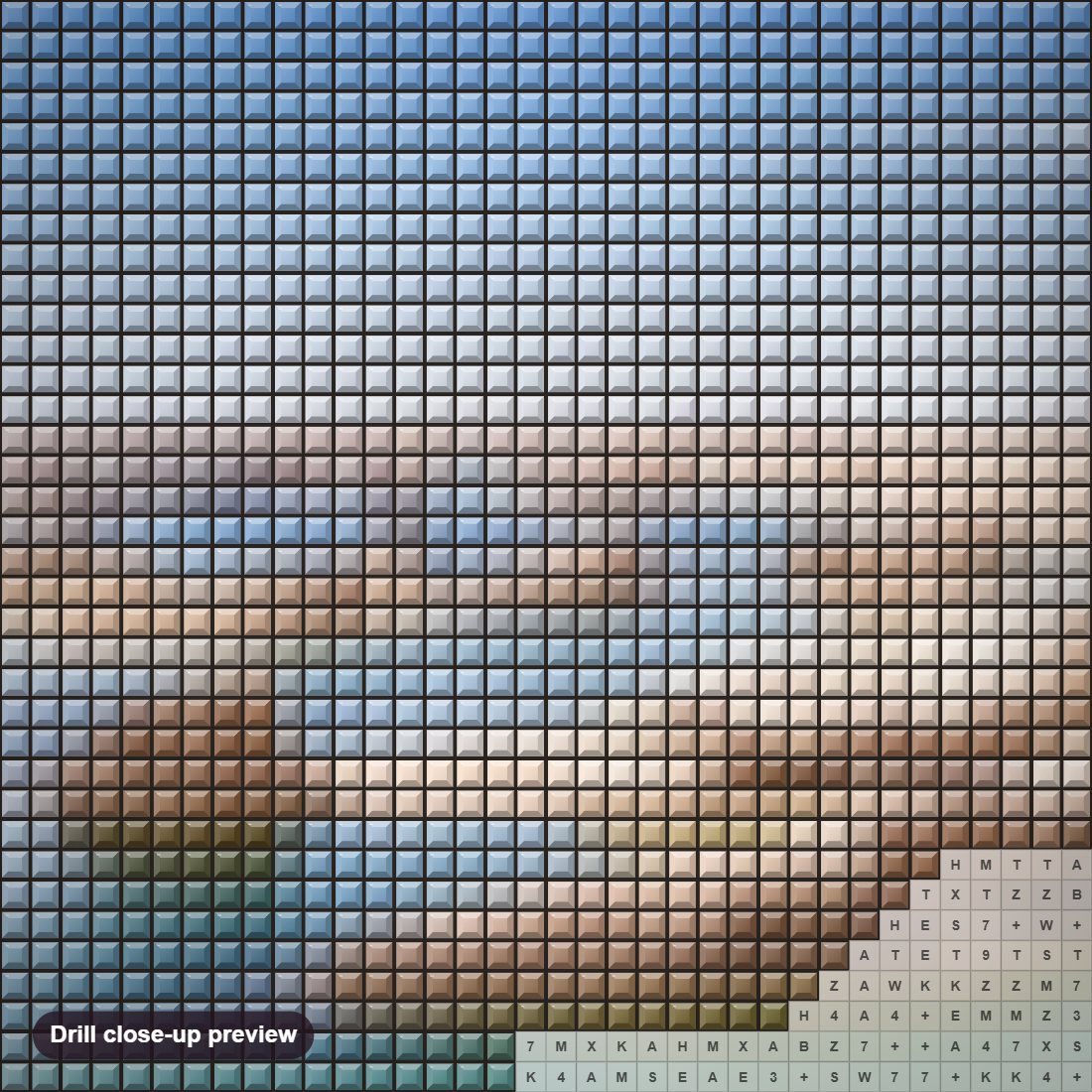 Close-up preview of the Amazing Sea Dunes diamond painting with square 5D drills and printed canvas symbols